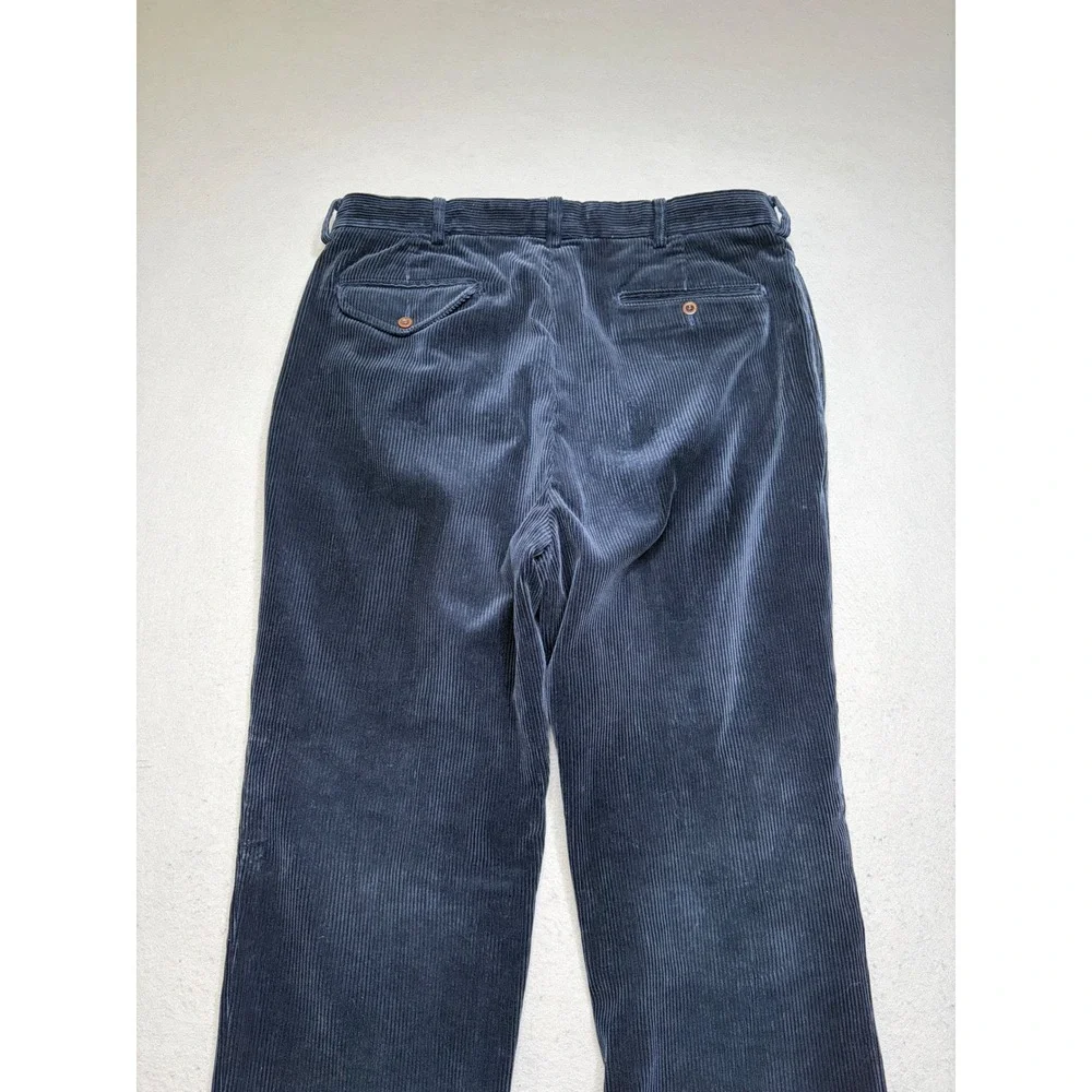 Polo Ralph Lauren Corduroy Pants Mens 36x30 Navy Blue Pleated Distressed Vintage